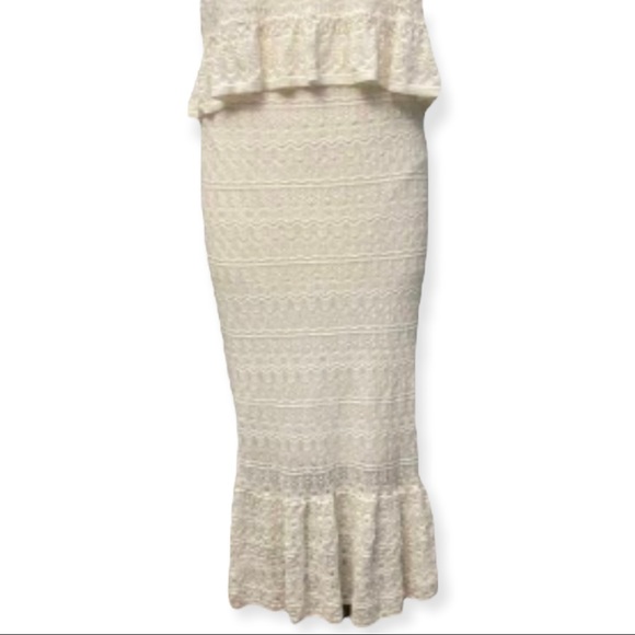 HOUSE OF HARLOW Crochet 2 Piece Set Peplum Crop Top Fit & Flare Skirt Ruffle Hem - Picture 5 of 7